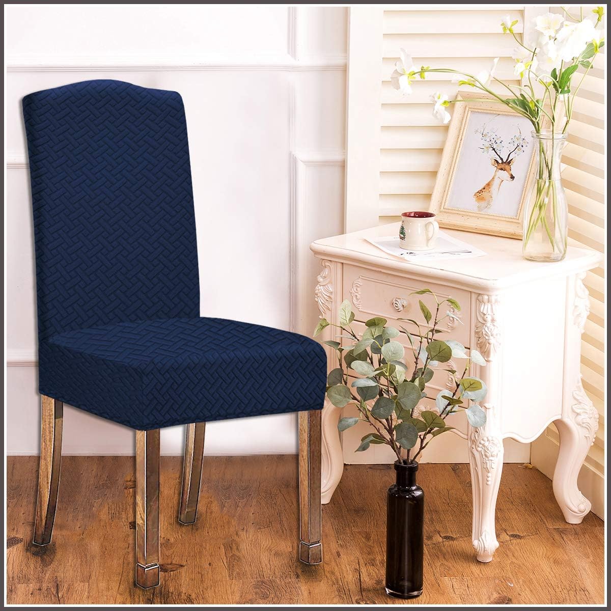 KELUINA Stretch Waterproof Jacquard Dining Chair Covers Home Decor Chair Covers for Dining Room Chairs Restaurant Hotel Ceremony (Navy - Image 5