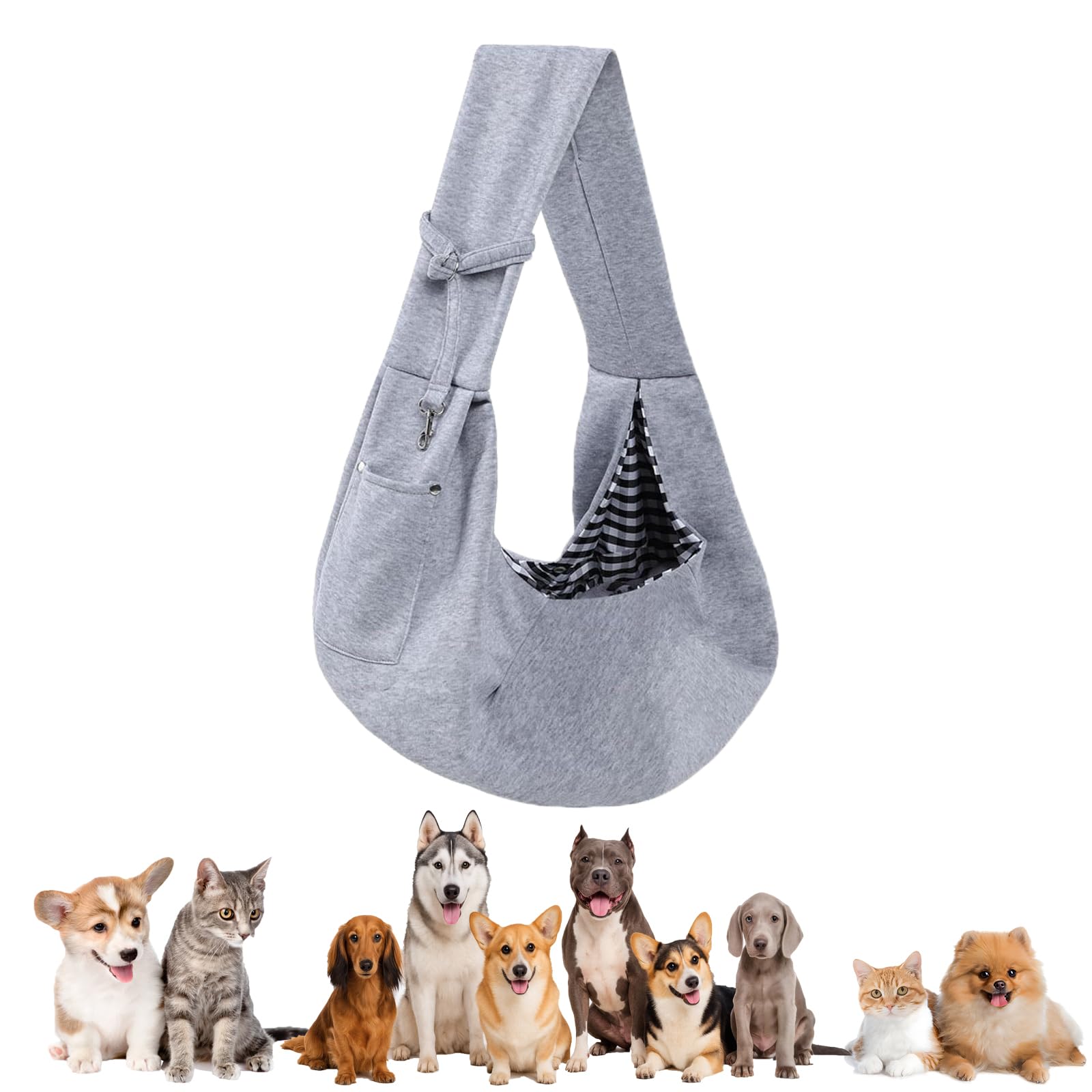 Puppy Sling Carrier for Small Dogs - Breathable Reversible Pet Sling with Storage Pocket, Hands-Free Dog Carrier for Travel/Shopping/Walking, Comfortable Cat & Puppy Sling (gray)
