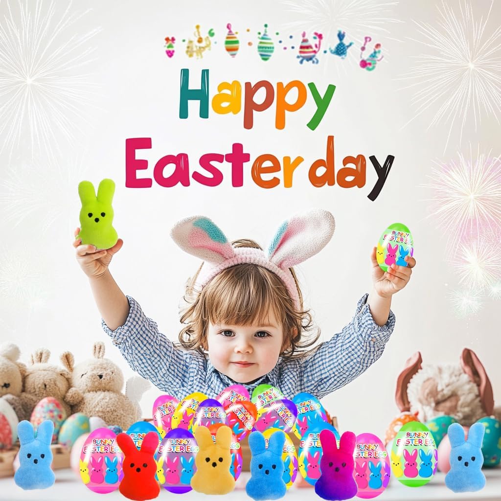 18 Pcs PreFilled Easter Eggs with Plush Bunny Toys Inside Perfect for Kids Girls Boys Easter Egg Fillers Hunt Easter Basket Stuffers Party Favors Gifts - Image 5