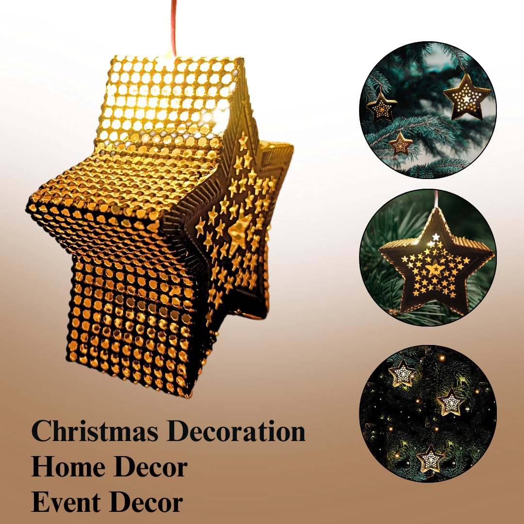 EXCEL IMPEX Golden Star Shaped Christmas Decoration Hanging LED Light Mini Chandelier with 5 Tail Golden Star 8.5cm* 8.5cm Pack of 1, for Room Decoration, Home Decor, Christmas Decor, Diwali Decor 4