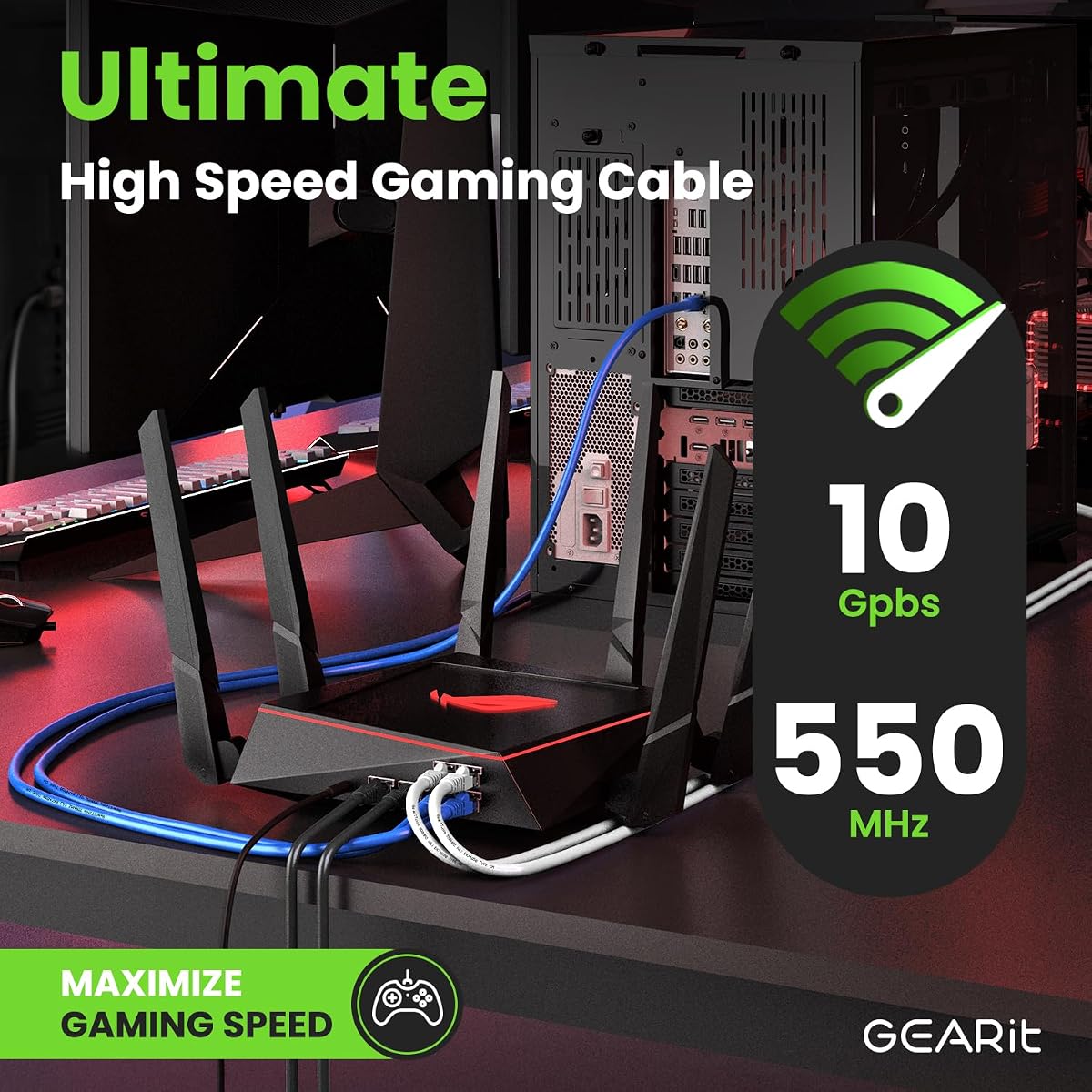 GEARit Cat 6 Ethernet Cable Pack - 5-Pack 75 ft Cat6 Ethernet Patch Cables | RJ45 Network Patch Cable, 10 Gbps Snagless Gold-Plated Connectors - Ethernet Cable Cat 6 for PC, TV, Router - Black — view 4