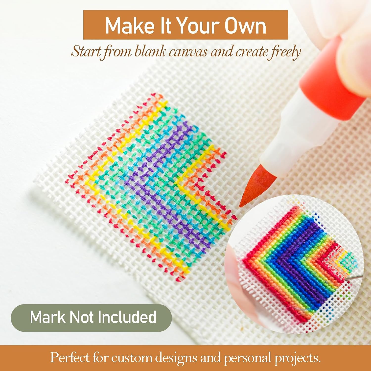 18 Mesh Needlepoint Canvas 8 x 8 Inch, 8 Pack 100% Cotton 18CT Blank White Sheets with 5 Needles, Boxed No-Fold Refill Pack for DIY Needlepoint Embroidery Crafts