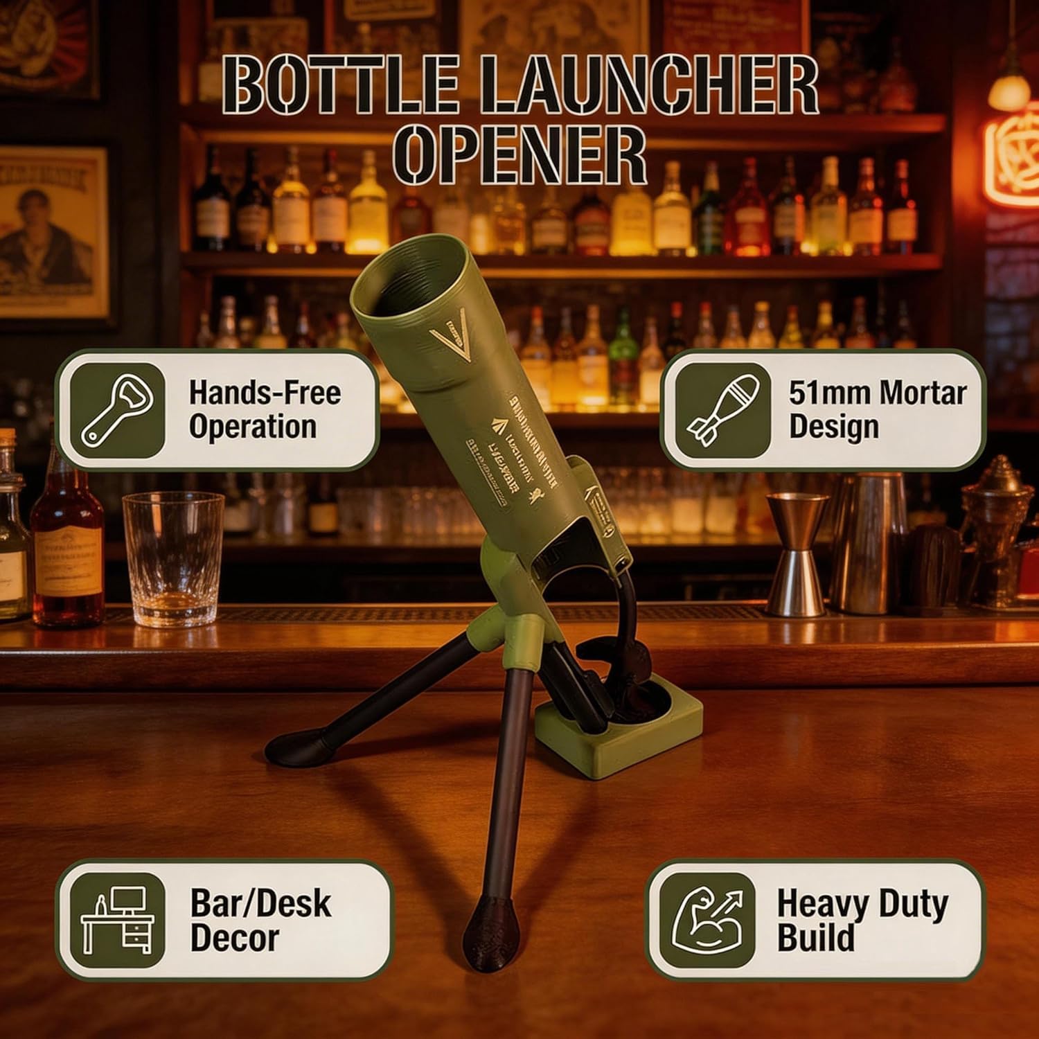 Mörserförmiger Bierflaschenöffner, 51mm Flaschenöffner für kleine Corona Flaschen, Lustiger Cap Shooter, Perfektes Geschenks für Bierliebhaber, Grün
