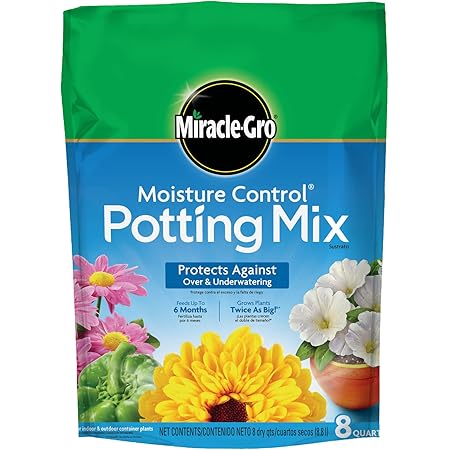 Miracle-Gro Moisture Control Potting Mix - Soil for Indoor & Outdoor Containers, Added Fertilizer Feeds Up to 6 Months, 8 qt.