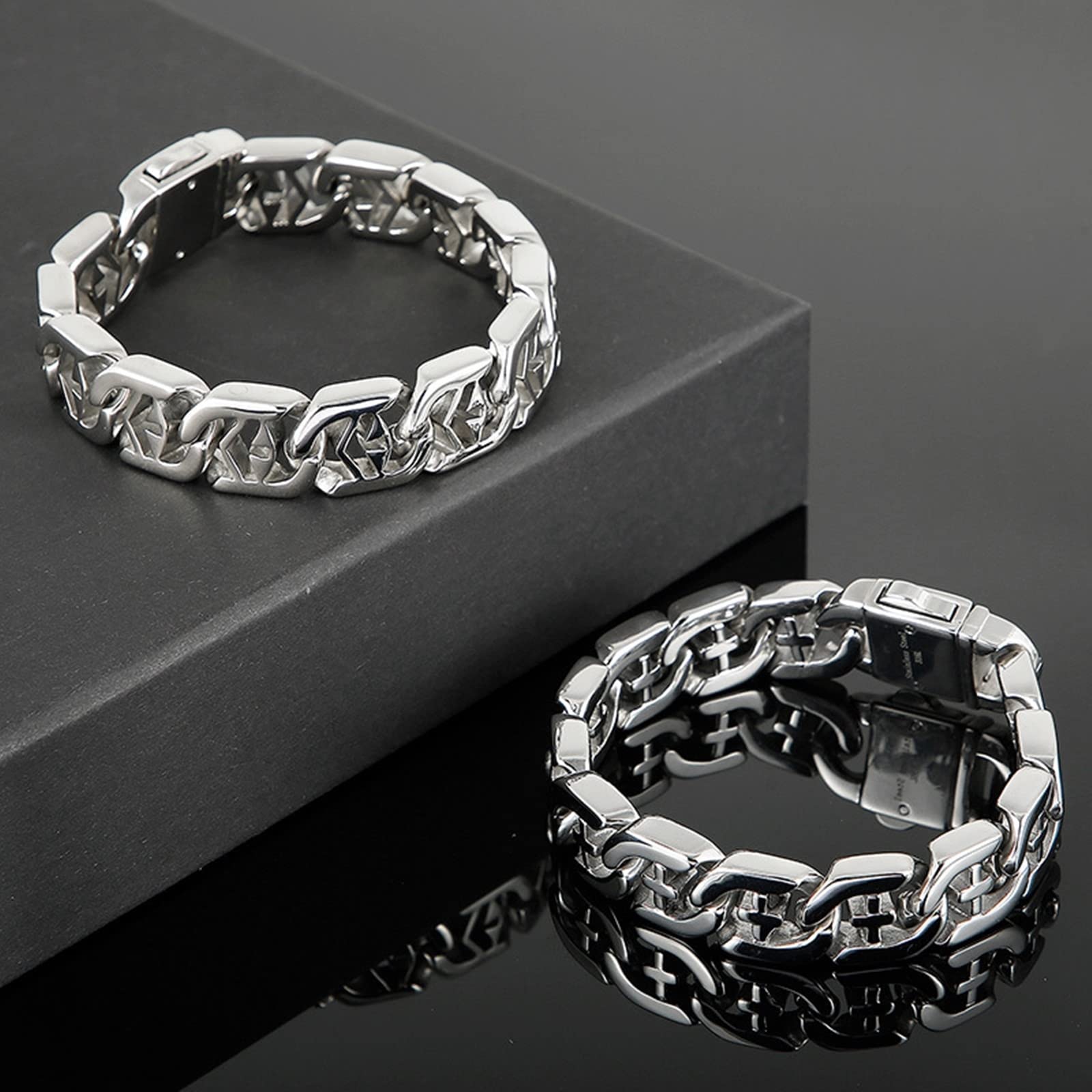 Armbänder Männer Silber，Armband Punk-Stil Mit Hohlmuster Rostfreier Stahl Herrenarmband
