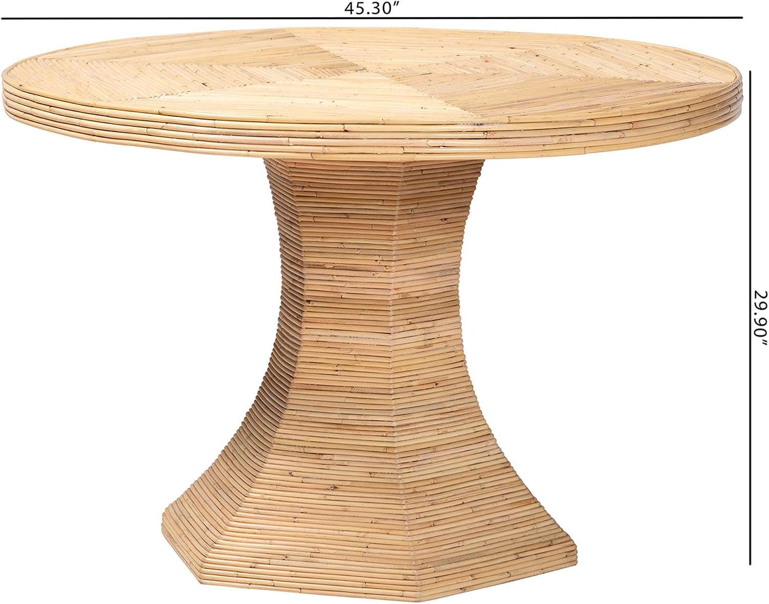 Bali & pari Benito Natural Rattan Dining Table - Handcrafted Wicker Table with Hourglass Pedestal Base for Kitchen, Dining Room, or Breakfast Nook