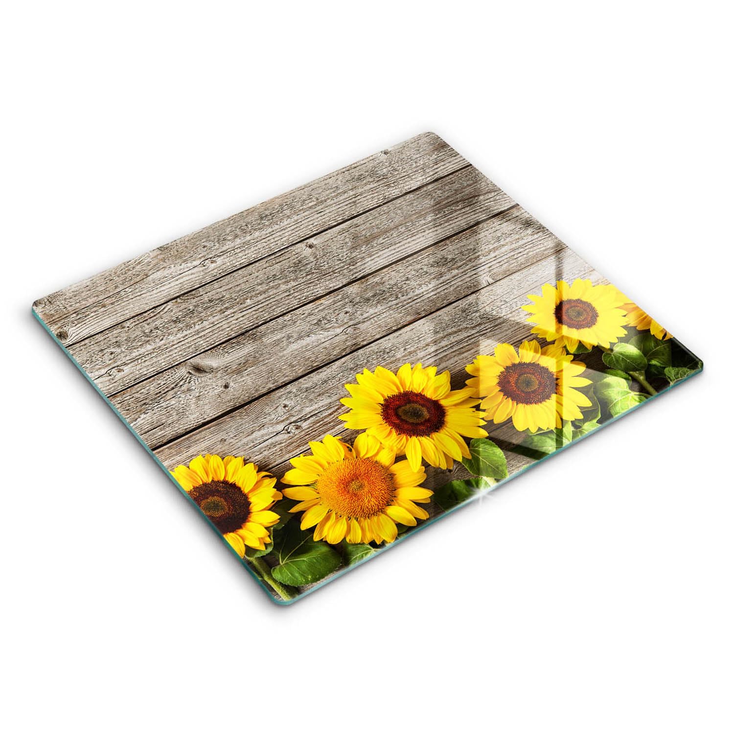 Planche à Découper Induction Wallfluent 60x52 cm en Verre avec Décor Tournesols