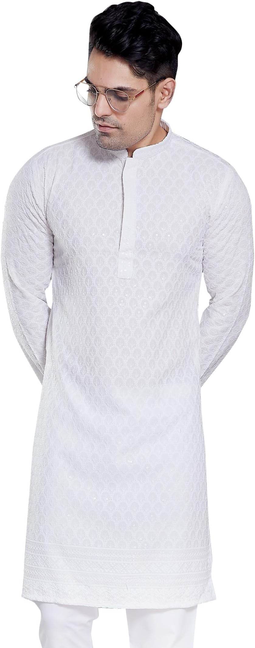 DIVISIVE Men's Sequince Embroidered Cotton Blend Only Kurta