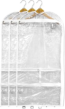 Clear Garment Bags for Dance Costumes 3-Pack, Regular-Size, Side Zipper Entry, Storage Pockets for Shoes & Accessories, Size 37x18, Dream Duffel