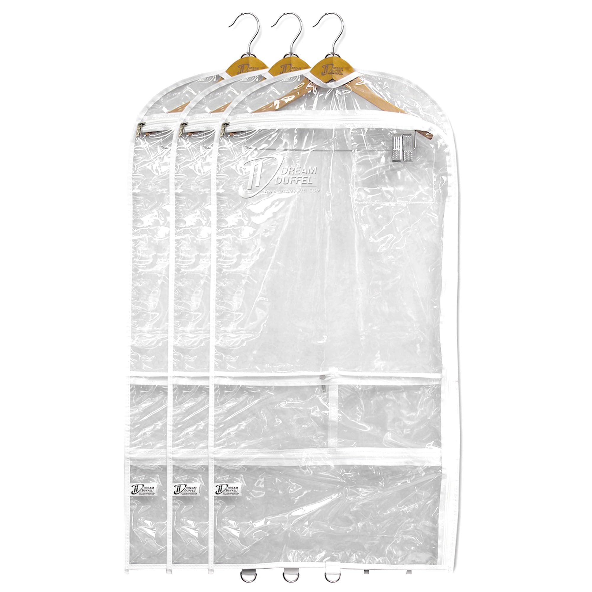 Clear Garment Bags for Dance Costumes 3-Pack Regular-Size Side Zipper Entry Storage Pockets for Shoes Accessories Size 37