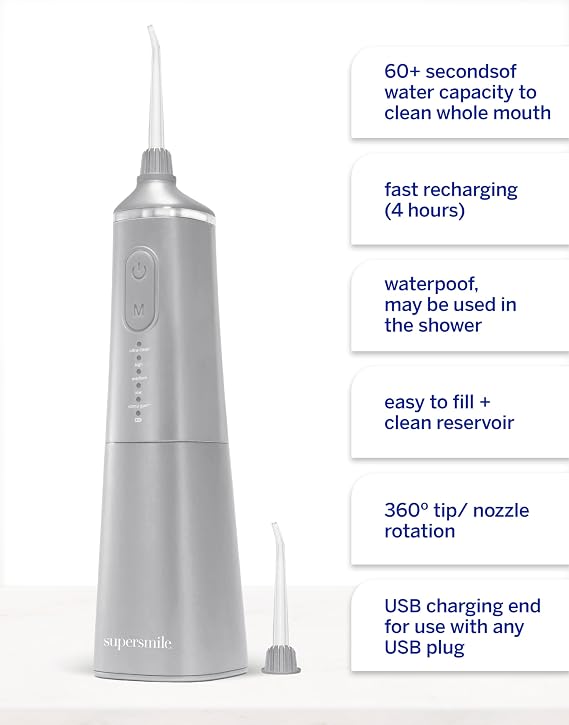 Supersmile Frosted Premium Self-Care Kit, Pre-Rinse + Water Flosser | 16 Fl Oz Pre-Rinse + Zina Water Flosser + Smile Book, Calprox Powered, Gift-Ready Spa Bundle, Daily Use