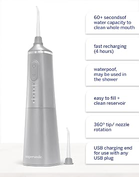 Supersmile Frosted Premium Self-Care Kit, Pre-Rinse + Water Flosser | 16 Fl Oz Pre-Rinse + Zina Water Flosser + Smile Book, Calprox Powered, Gift-Ready Spa Bundle, Daily Use