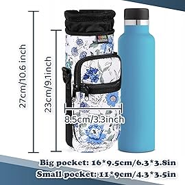Nuovoware Water Bottle Carrier Bag, 25oz/32oz Bottle Pouch Holder, Adjustable Shoulder Hand Strap 2 Pocket Sling Neoprene Sleeve Sports Accessories for Hiking Travelling Camp, White+Blue