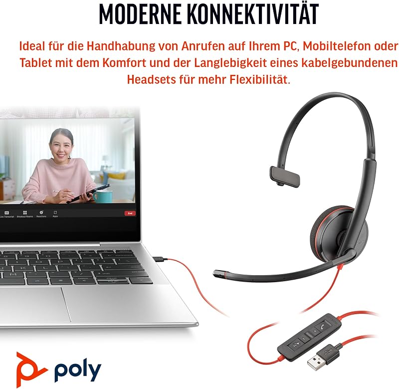 Poly Blackwire 3220 USB-C Headset Zajszűrő Mikrofonnal Teams Zoom Kompatibilis - BLACKWIRE, C3220 USB-C, USB C/A ADAPTER, ECOMM, USB-C/A