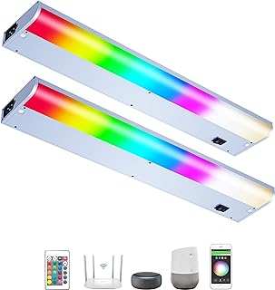 LED Under Cabinet Lighting Hardwired, Smart Adjustable White and RGB Dim...