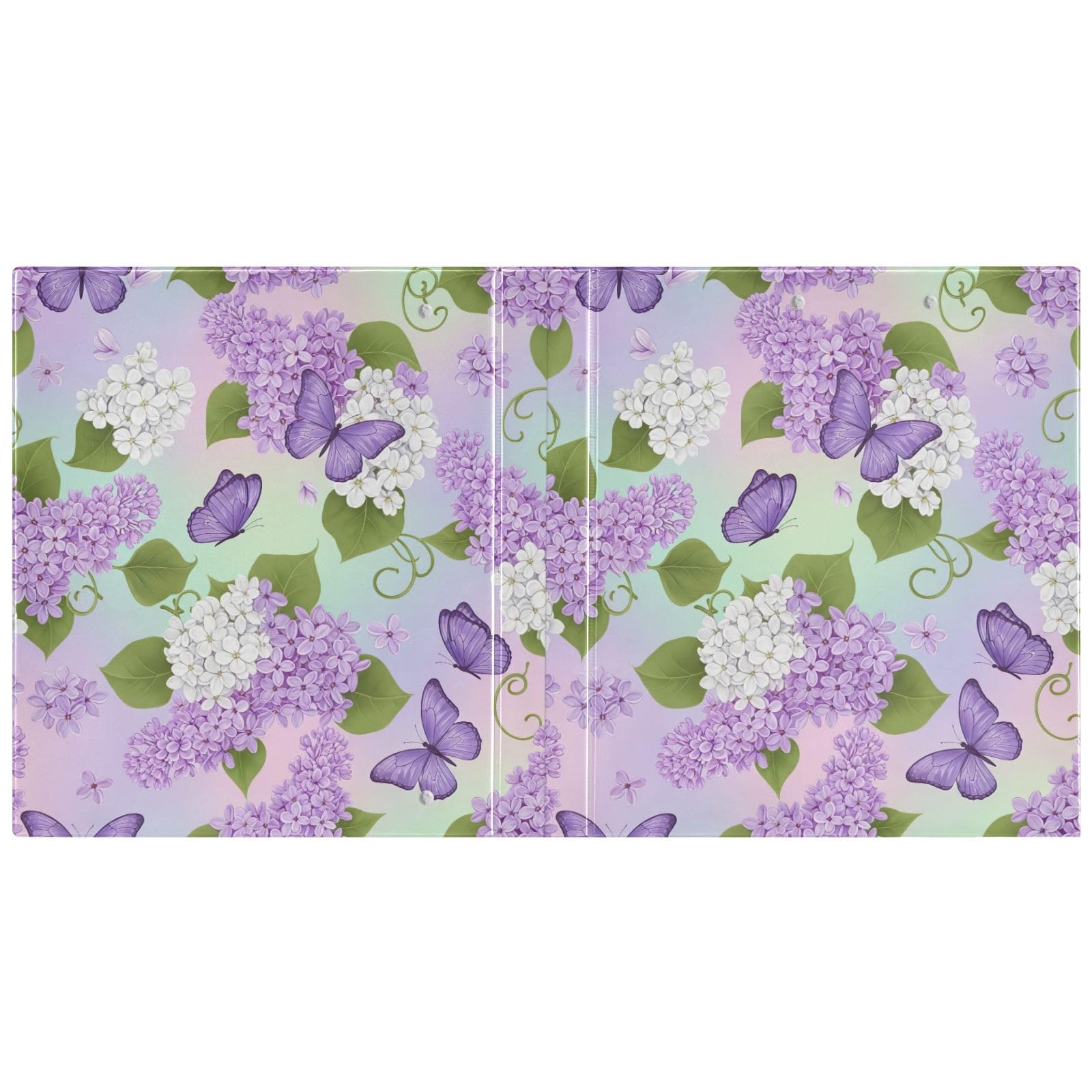 Carpeta de 3 anillas, flores blancas, pétalos morados, carpeta de anillos en D, paquete de 2 | Con portapapeles y bolsillos, para escuela, universidad, oficina