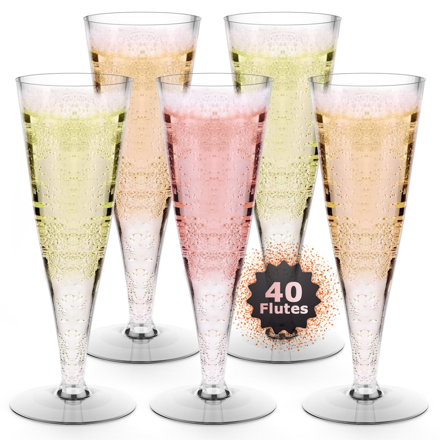 Plastic Champagne Flutes Disposable Champagne Glasses - 40 Pack 4 5Oz Clear Mimosa Cocktail Cups Bulk for Wedding