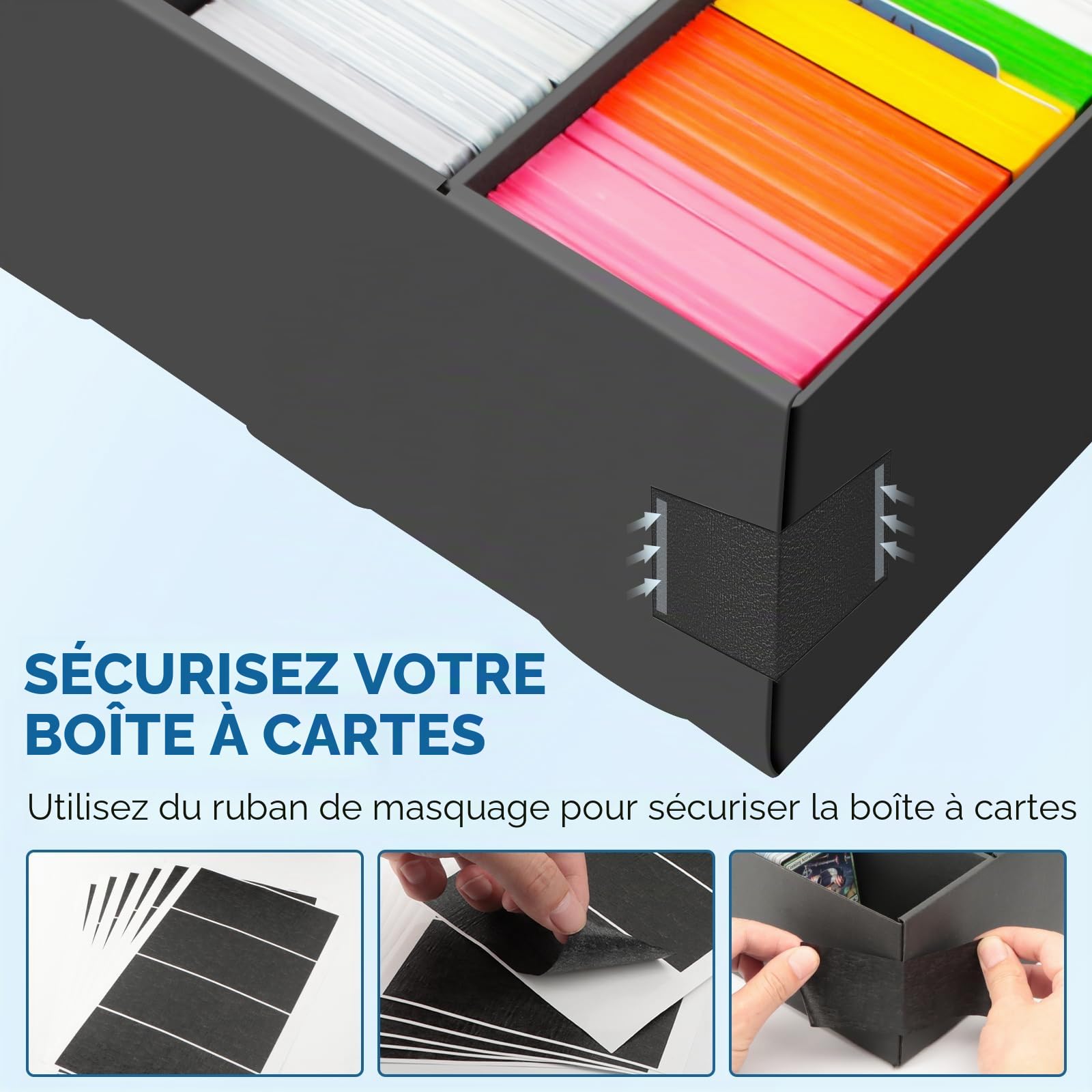 Lot de 4 boîtes de rangement pour cartes à collectionner, 13760, avec 48 intercalaires colorés, boîte de rangement en carton noir, boîte de rangement pour TCG/Magic/MTG