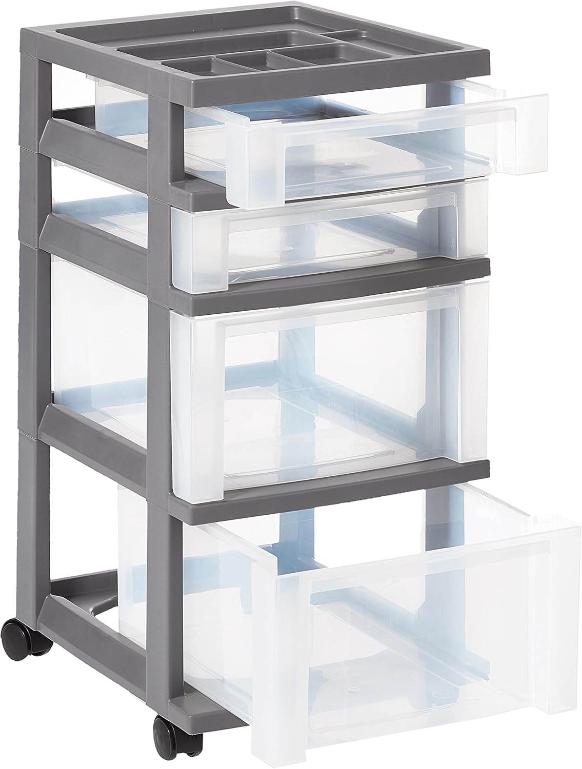 IRIS USA 4-Drawer Cart, Plastic Storage Drawer, Rolling Cart with Organizer Top, Gray/Clear : Everything Else