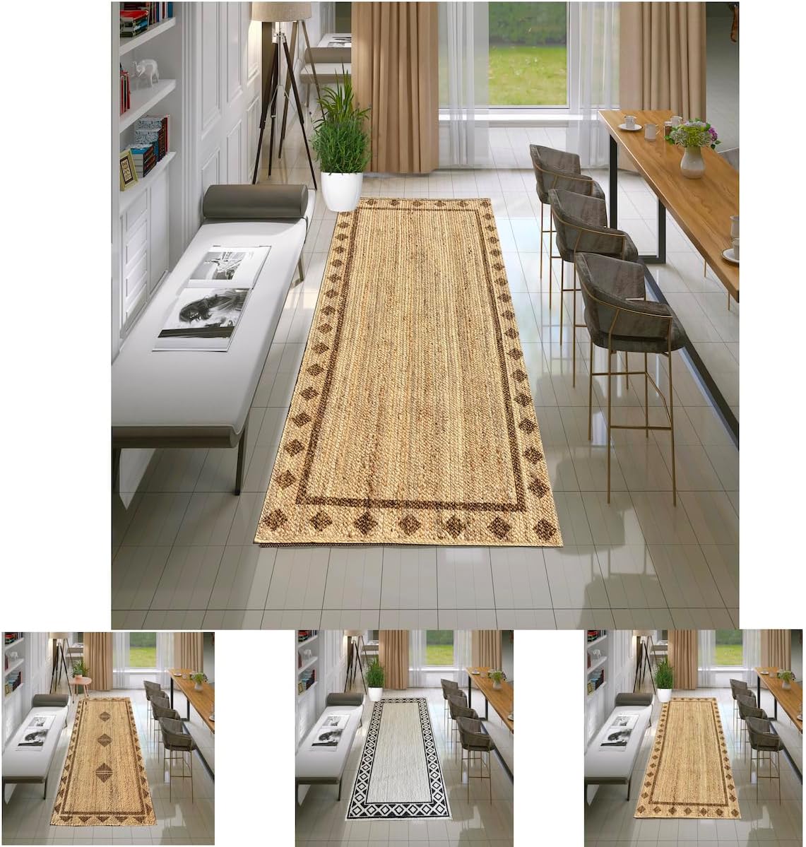 - Handwoven Jute Area Rug, Diamond Design, Multiple Sizes, Natural