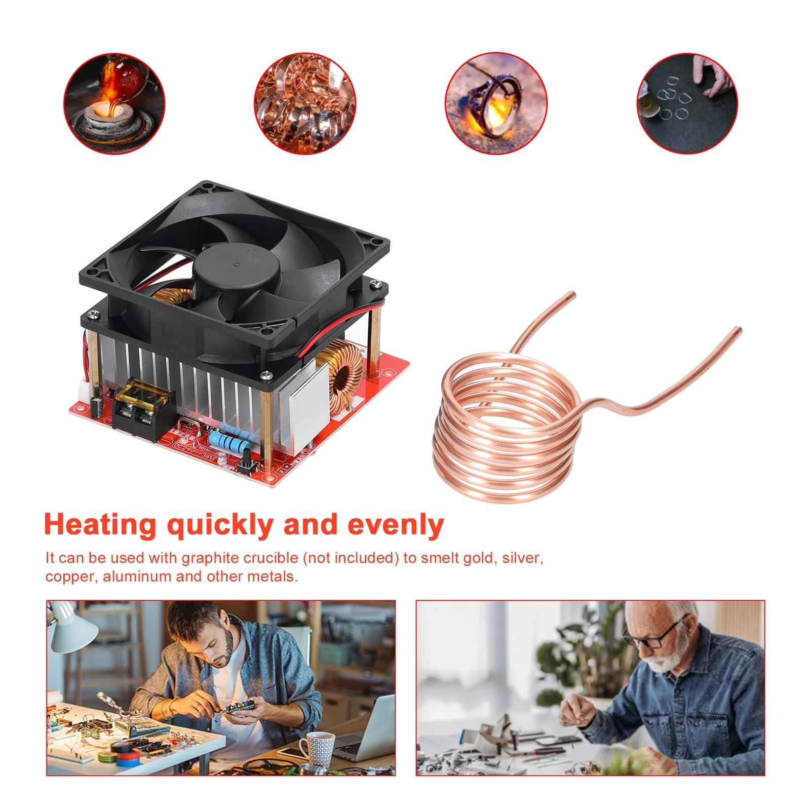 Nagrzewnica indukcyjna, 1000W ZVS moduł płyty nagrzewania indukcyjnego niskiego napięcia cewka nagrzewnicy Flyback sterownik podgrzewacz DIY części hartowanie wyżarzanie zapłon,Bezpieczeństwo(12-48V)