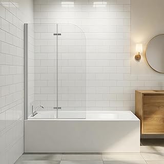 Bathtub Shower Door - 34"x58" Frameless Tub Screen with 6mm Tempered Glass, Chrome Bi-Folding 180° Pivot, Reversible‌