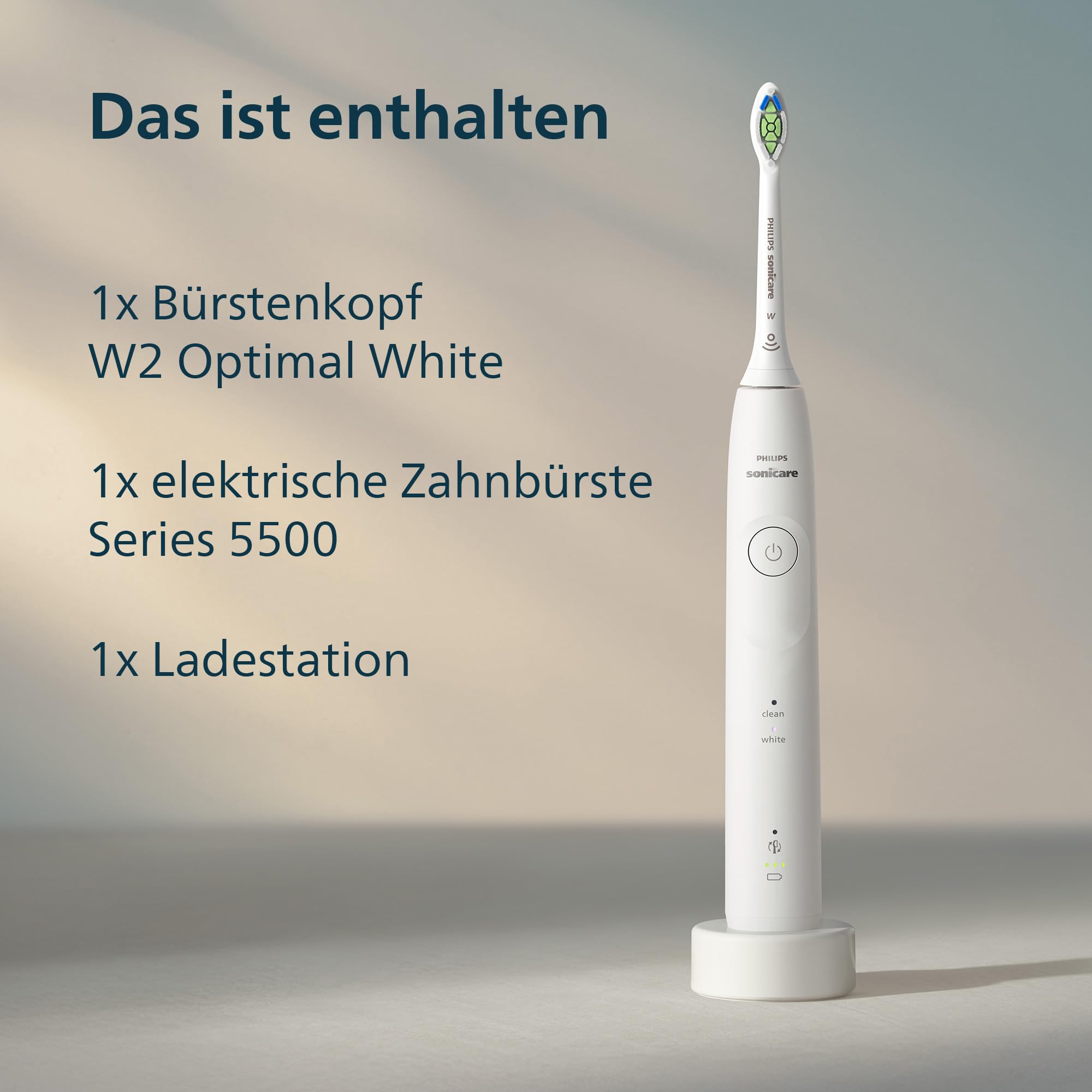 Philips Sonicare 5500 elektrische Zahnbürste, Schallzahnbürste mit 1 Intensitätsstufe, Andruckkontrolle, EasyStart, SmarTimer und BrushPacer, Weiß, Modell HX7110/01 [Neue Technologie]