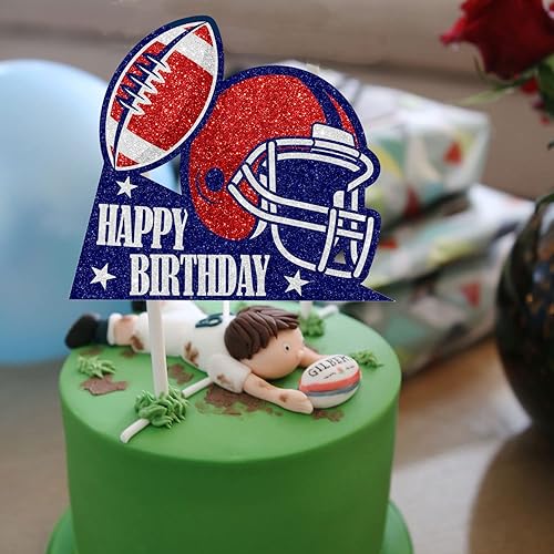 Miniatura 4 de Decoración para pastel de rugby, decoración de casco de fútbol americano de feliz cumpleaños, fiesta deportiva, decoración de touchdown para niños y