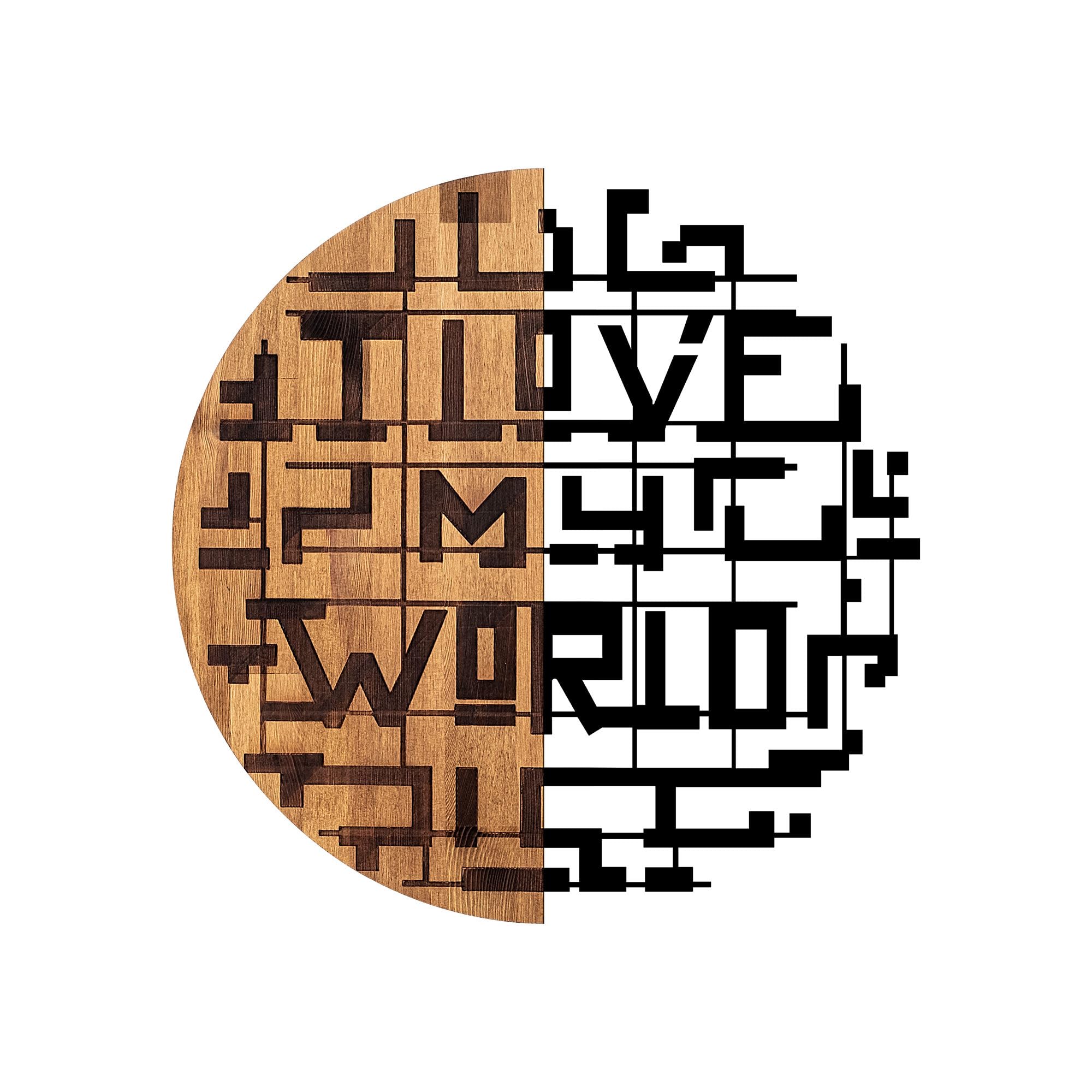 Elegante, dekorative Wanddekoration aus Holz, 56 cm Durchmesser, Schwarz & Walnuss | 50% Holz (3 cm) & 50% Metall (1,5 mm) | Einzigartiges Design für Ihre Wohnräume
