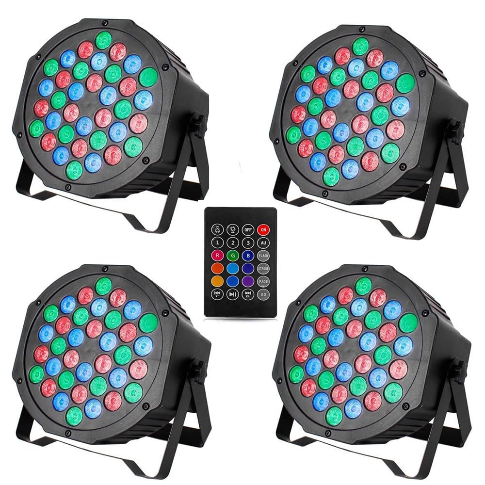 THODAHATKE RGB Stage Par Light-DJ Light with Remote Control | UV 6in1 Color Changing Party Disco Lights for Home Party,Birthday Party,Disco Show,Diwali Lights,Events 36 LED (with Remote Pack of 4)