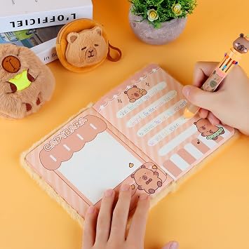 LiYiQ Capybara Diary Gift Journal Travel Notebook for Writing, Capybara Secret Diary Journal Notebook with Plush Purse Multicolored Pen and Sticker Practical Gift for Birthday, Christmas