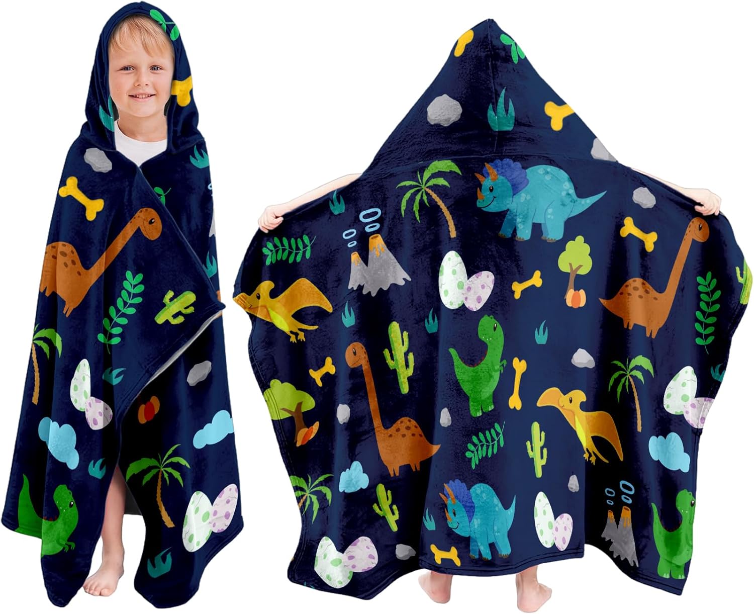 Dinosaur Hooded Bath Towel for Kids, 30"x50" Kids Hooded Bath Towel, Soft Toddler Beach Towels, Dinosaur Towels for Boys Girls, Beach Towel Poncho Pool Swim