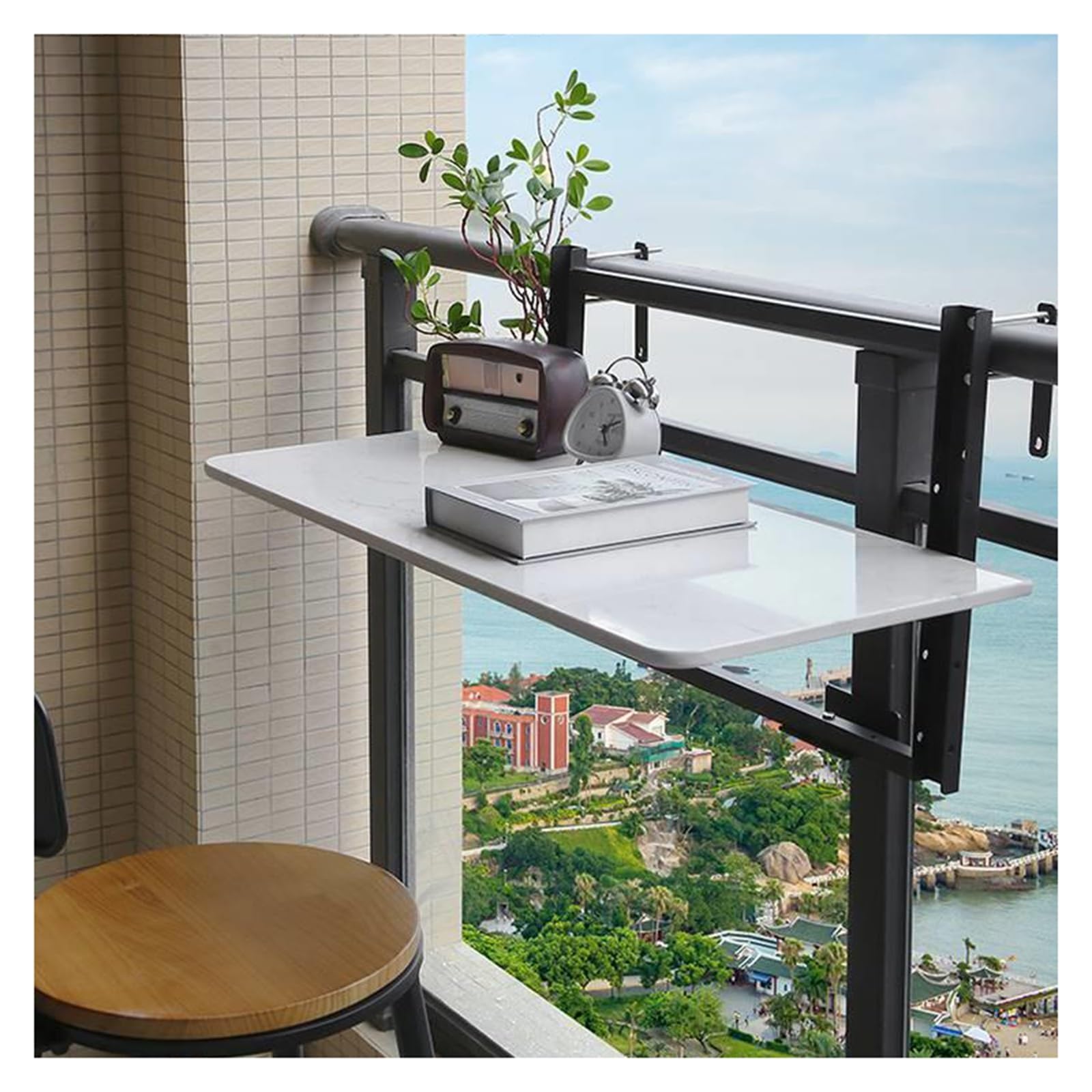 ZHANGGL Adjustable Height Folding Balcony Railing Bar - Multi-Functional Outdoor Deck Bar for Patio & Garden (L60*W35cm) - Space-Saving, Easy to Install