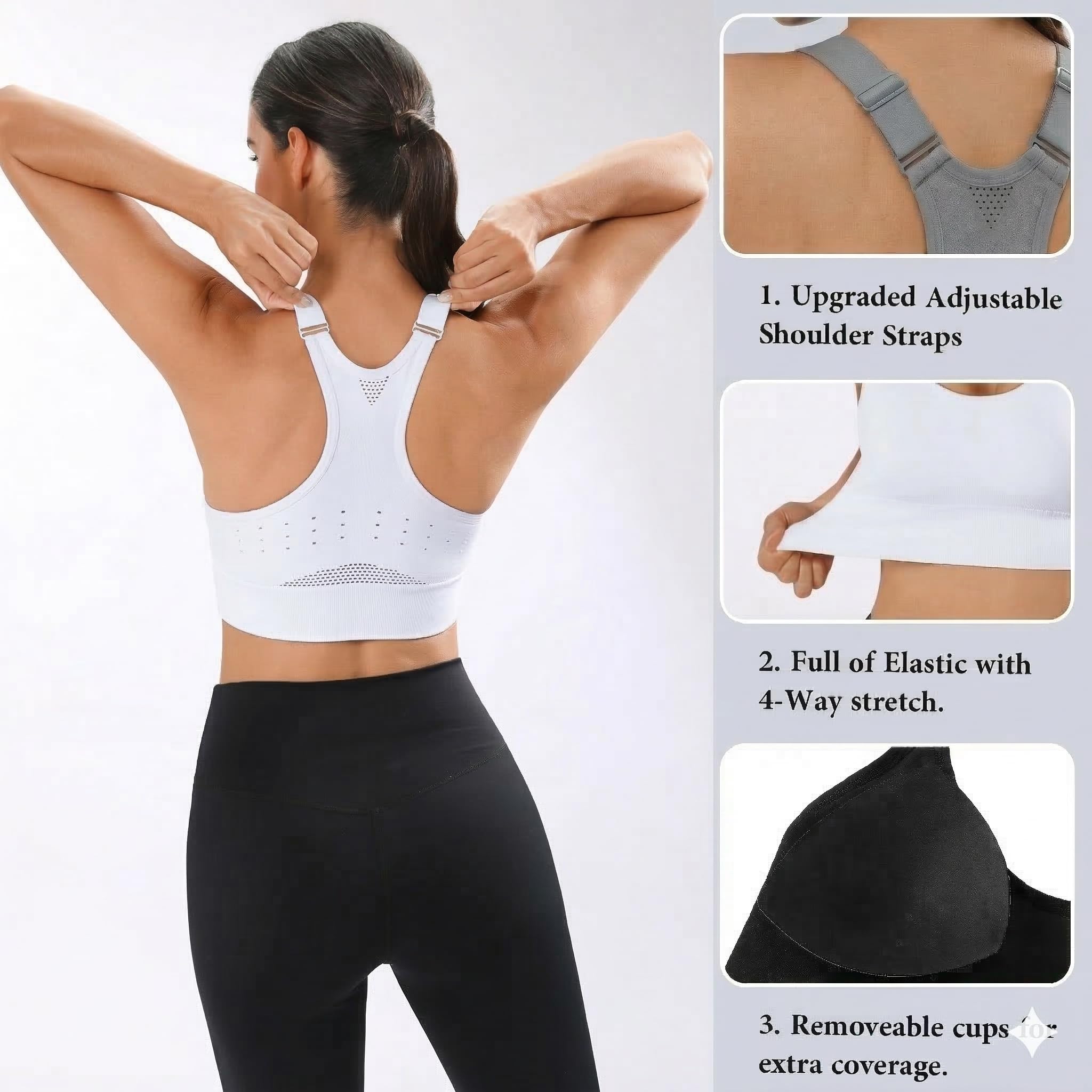 Litherday Reggiseno Sportivo Donna Supporto Medio Senza Ferretti Imbottiture Estraibili Traspirante per Fitness Yoga Corsa Palestra S-XXL