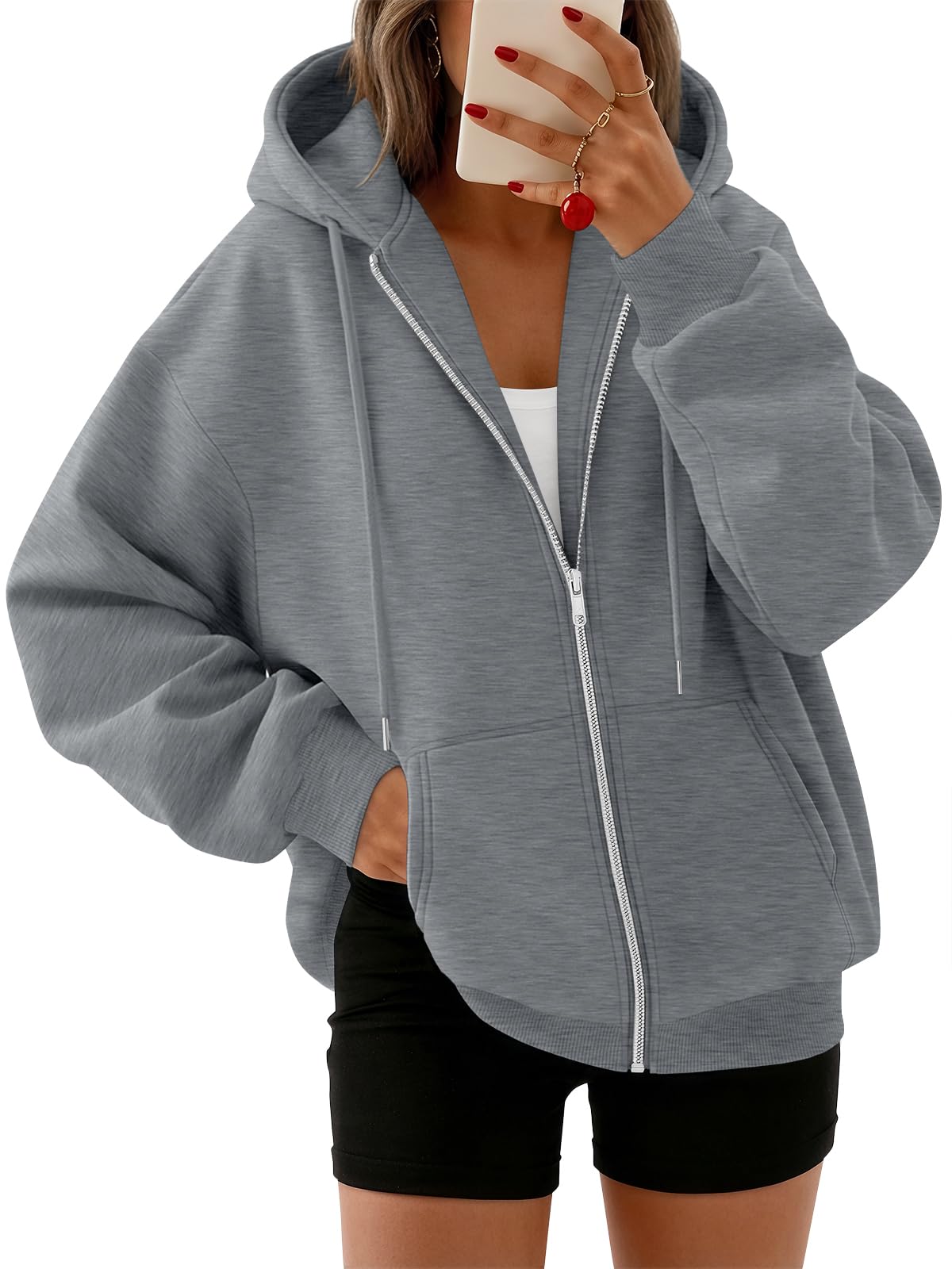 Trendy Queen Womens Oversized Zip Up Hoodies Y2K Fall Sweatshirts 2026