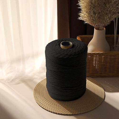 Miniatura 7 de ZUEXT - Cordón de algodón de macramé de 0.118 in x 547 yardas, cuerda trenzada negra natural hecha a mano, 4 hebras, cuerda de punto para colgar en