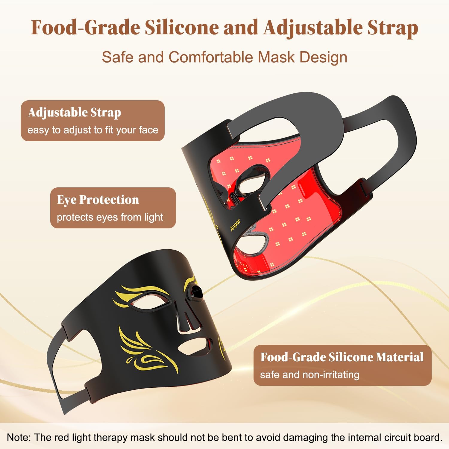 Red Light Therapy for Face and Neck Chest, Valentines Day Gifts, LED Face Mask Light Therapy, Rechargeable 2000mAh Red Light Mask with 348 LED Beads, 4 Modes, Timer for Home Skincare (Black) - Image 7