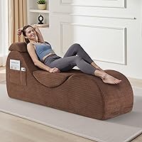 LEIMAOFC Ergonomic Yoga Chair Lounge for Adults - Chaise with Adjustable Headrest, Side Pocket, Lumbar Support - Brown Relaxation Chair