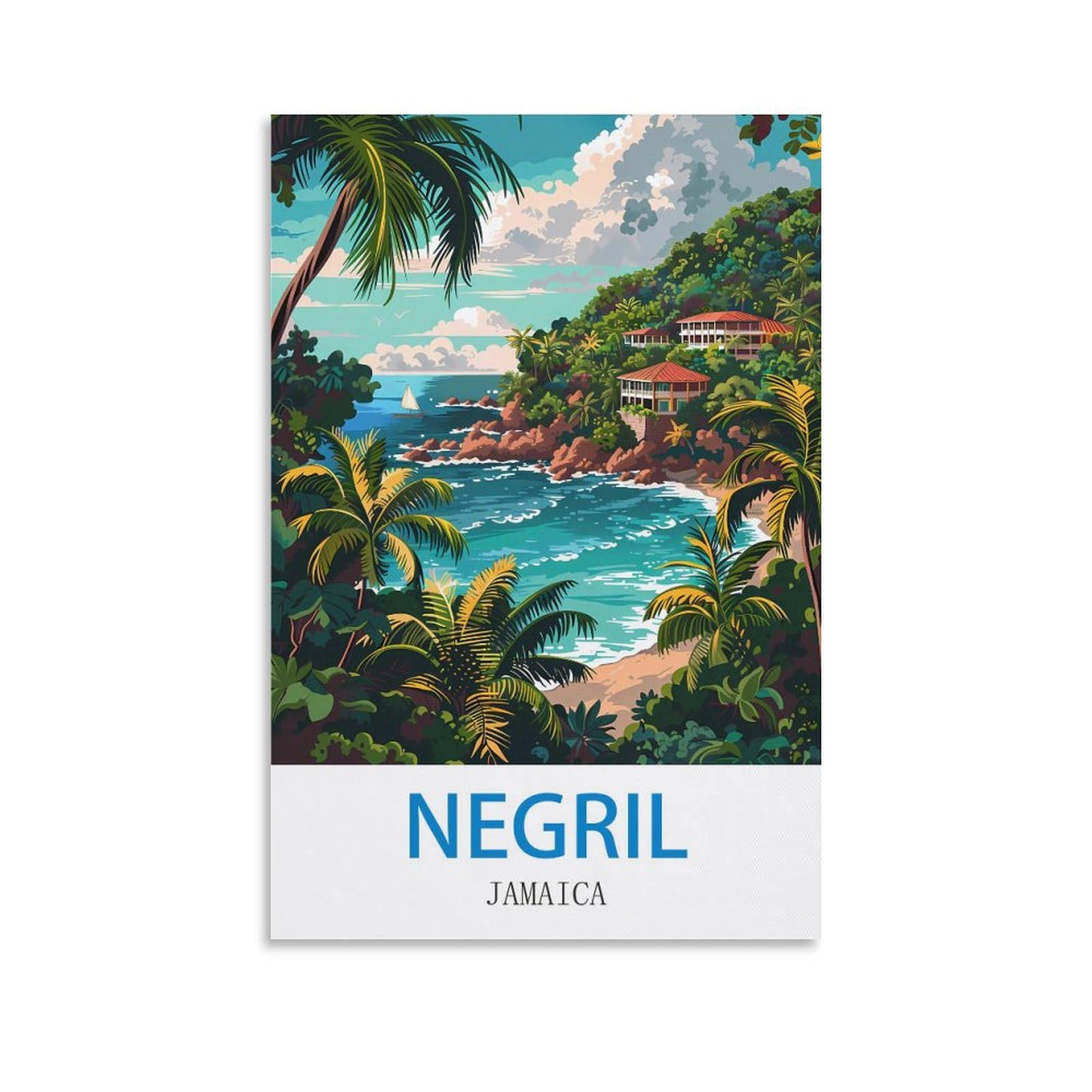 Fuudang Unframe-Style Negril Jamaica Vintage Travel Poster 08X12inch(20X30cm) Canvas Art Poster And Wall Art Picture Print Modern Family Bedroom Decor Posters