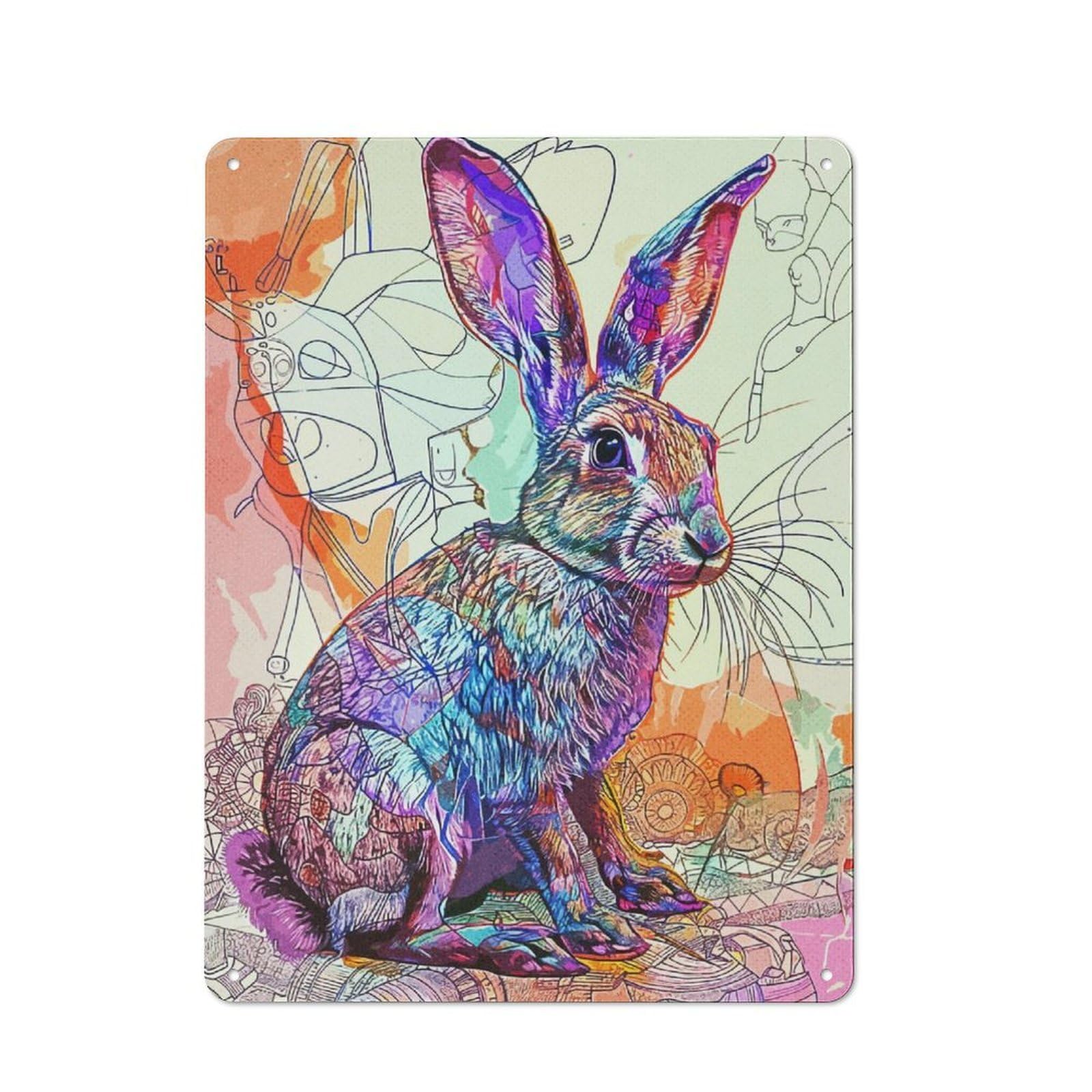 Junmoney Rabbit Art For Lounge Or Reading Corner, Retro Metal Sign 40X30cm, For Metal Sign Collectors, For Garage And Workshop Walls