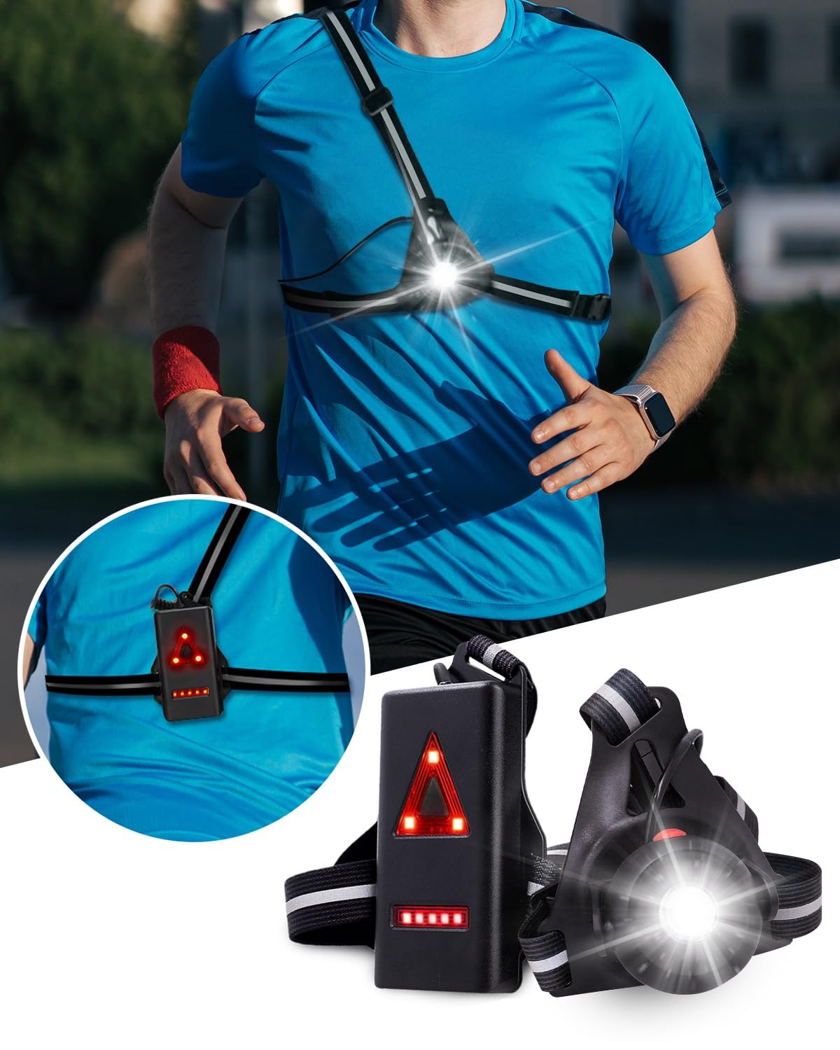 Lorrtta Running Lights for Runners LED Lamp, Running Torch 90° Adjustable Angle Running Chest Light USB Rechargeable Waterproof Running Lights for Runners Chest Night Jogging 2025 (White Light)