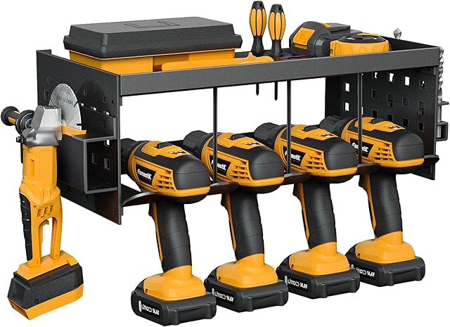 Tool Organiser, Tool Case, Cordless Drill Screwdriver Storage Shelf Heavy-Duty Steel Design Electric Drill Wall Mounted Storage Shelf for Circle Sawing, Drill, Workshop, Garage, Home Store