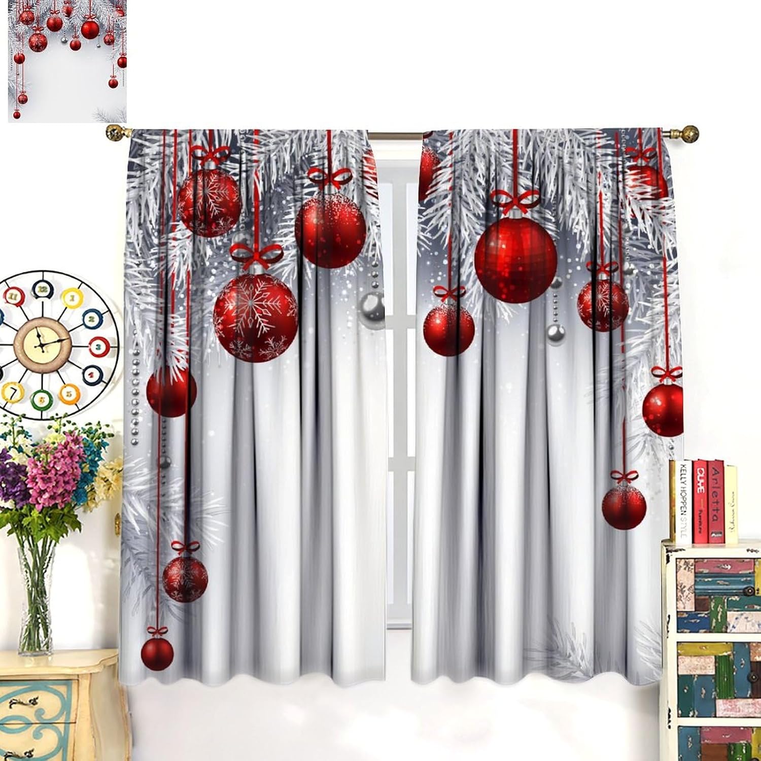 Merry Christmas Party Curtains Rustic Xmas Winter Snowflake Star Pine Tree Art Printed Rod Pocket Blackout Window Drapes for Living Room Bedroom Kitchen Cafe Decor W21xL45inx2 Decor
