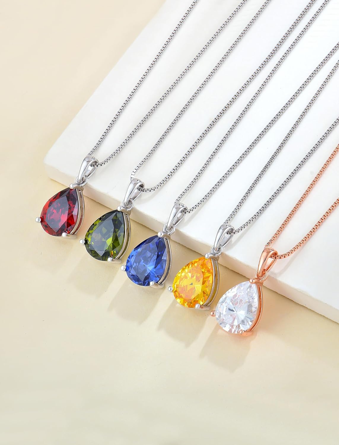 YL Teardrop Necklace 925 Sterling Silver Solitaire Pendant 9x12 MM Pear Cut Birthstone Jewelry for Women - Image 5