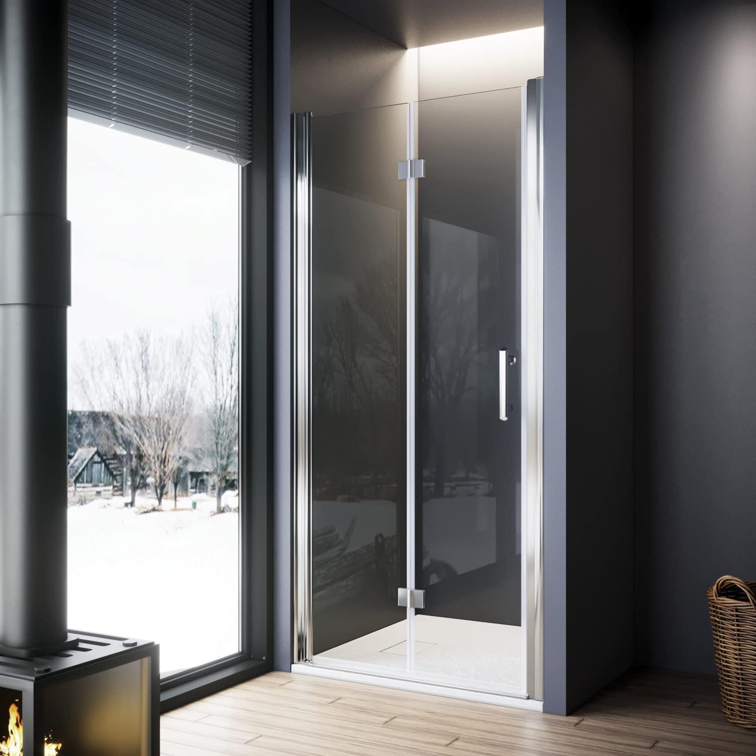 ELEGANT 800x800mm Bifold Shower Enclosure with Resin Shower Tray Frameless Bathroom Shower Doors 6mm Safety Bi-Fold Glass, Wetroom Shower Cubicles Reversible Folding Shower Door