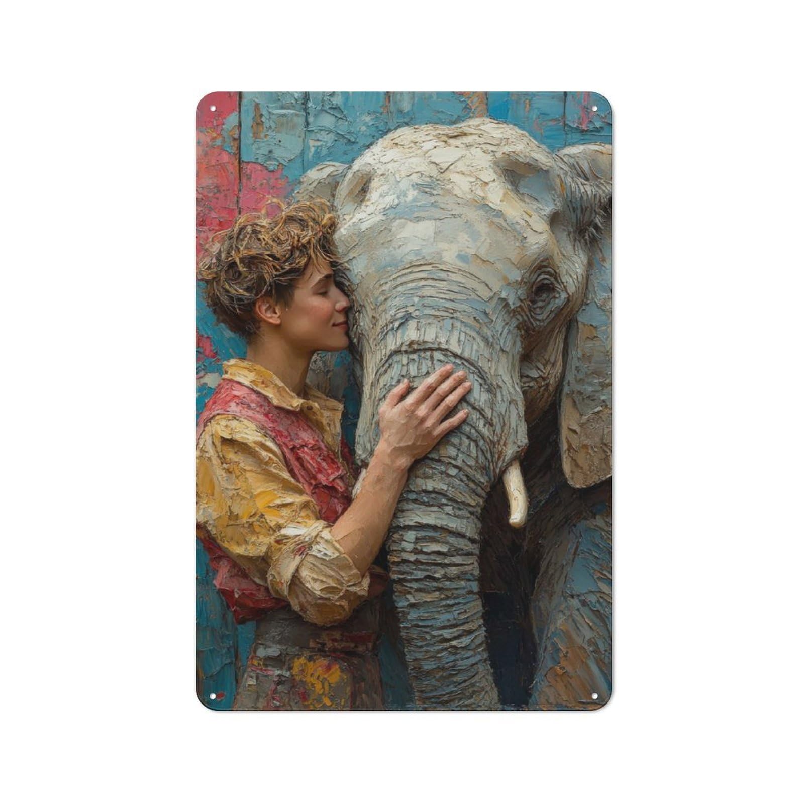 Woman And Elephant Classic Metal Wall Decor 30x20cm, Metal Wall Plaque for Office, Study, Studio Or Hallway