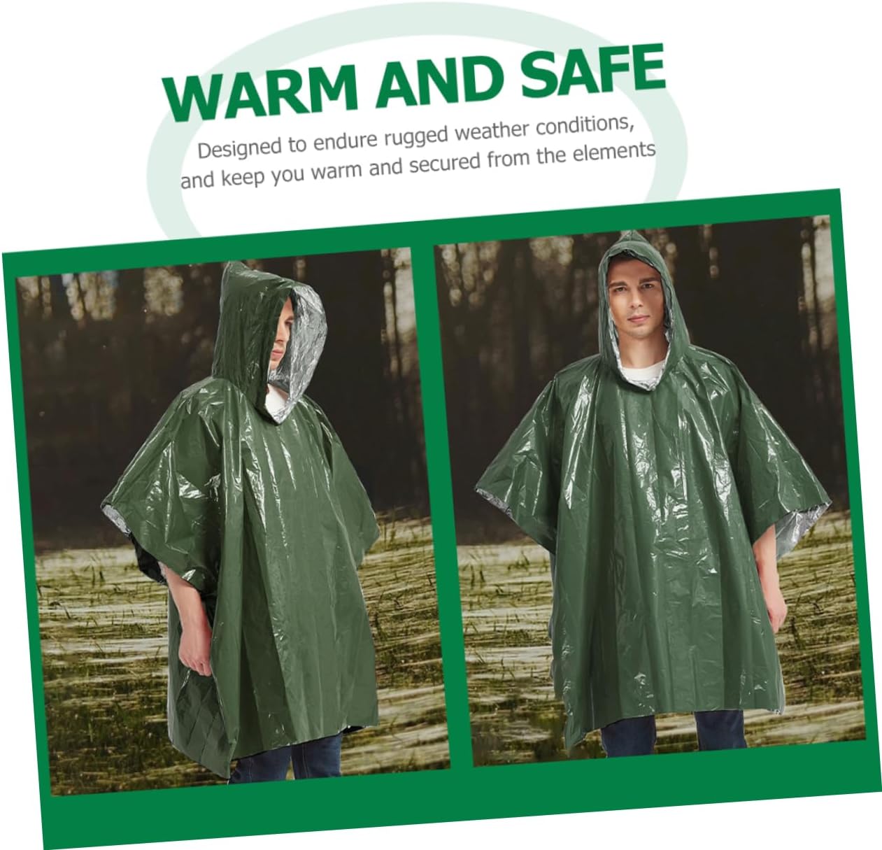 1pc Emergency Rain Poncho for Adults Disposable Camping Raincoat Hood Lightweight Portable for Hiking Outdoor Activities and Survival Use Pe Aluminum Film Design