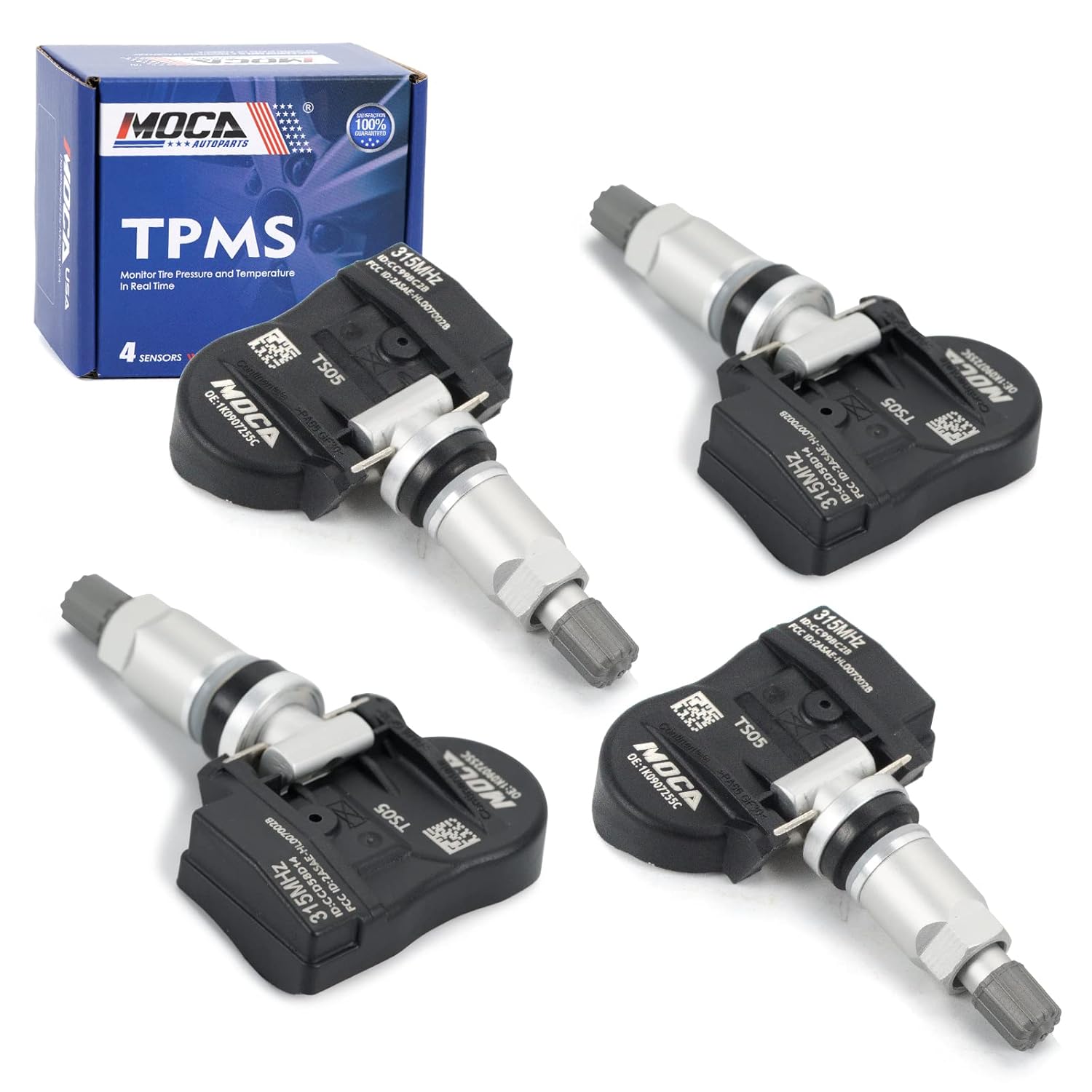 MOCA 4pcs 315 MHz Tire Pressure Monitoring System (TPMS) Sensor Kit fits for Audi 2006-2014 A3, 2009-2012 A4, 2008-2011 A5, 2009-2017 Q5, for Volkswagen 1998-2010 Beetle, 2006-2010 Bora, 2009-2011 Cc