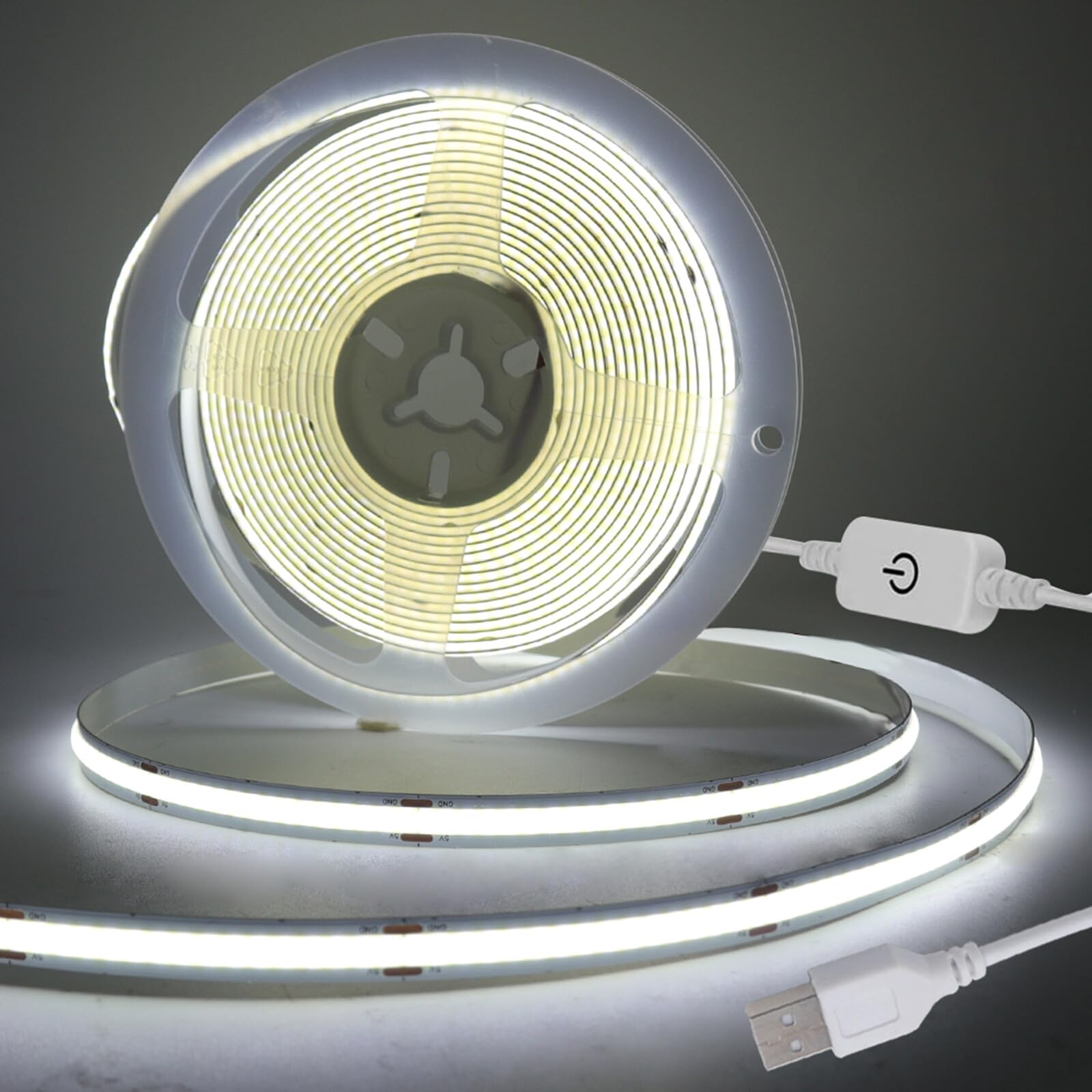 KAFULA 5V dimmable COB LED Light Strip [4m, White Light 6000K], USB Powered, 320 LEDs/m Flexible FCOB LED Fairy Light CRI90+, can be Cut Every 5cm, Home Decoration - Power Supply not Included