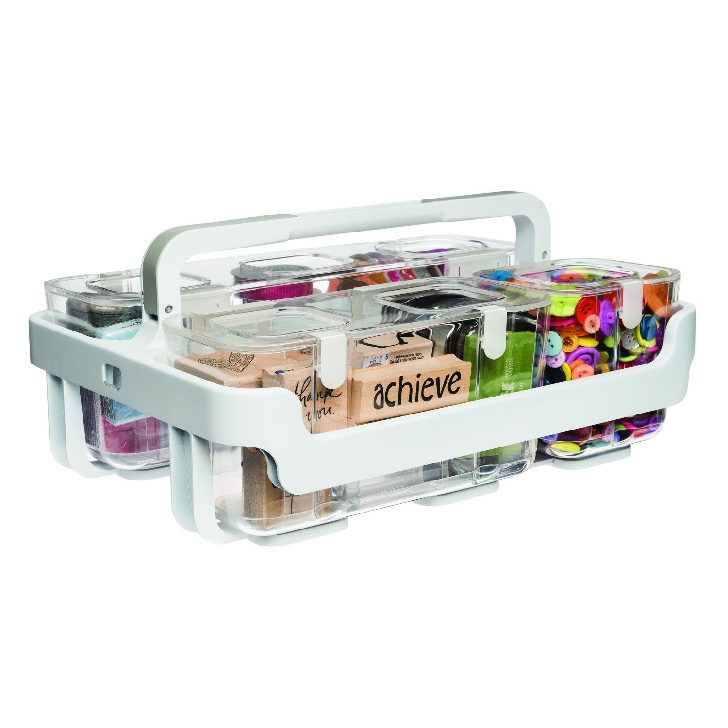 Deflecto Caddy Organizer, Stackable with Three Compartments, White and Clear (29003CR)